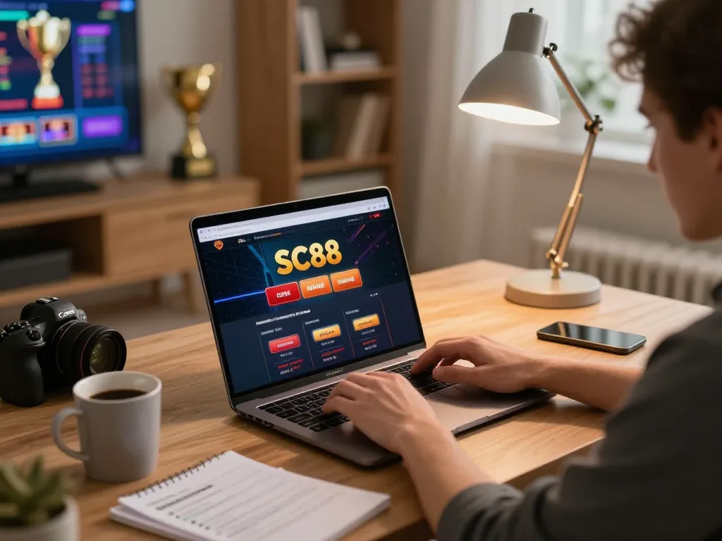SC88 online gaming setup with player engaging in strategic gambling activities at home