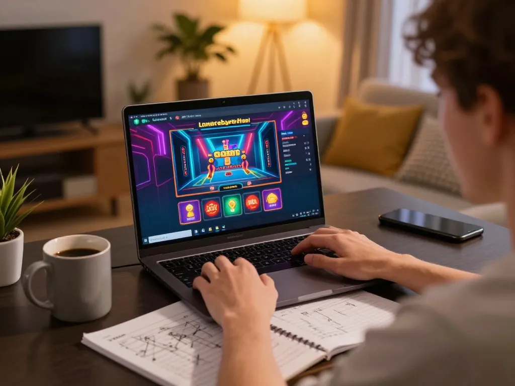 Engaging online gaming experience with luckywin on a laptop, showcasing vibrant casino gameplay.