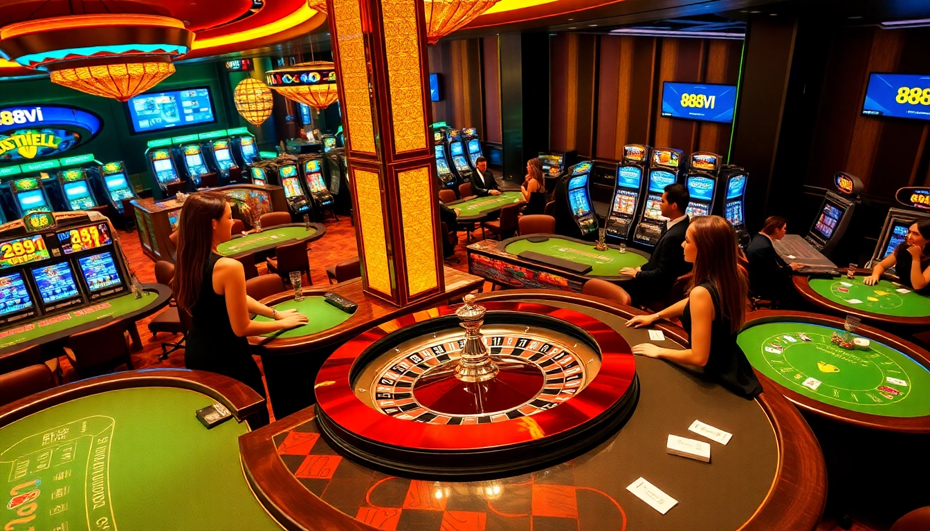 Experience thrilling gameplay at 888VI casino with vibrant gaming tables and engaging dealers.