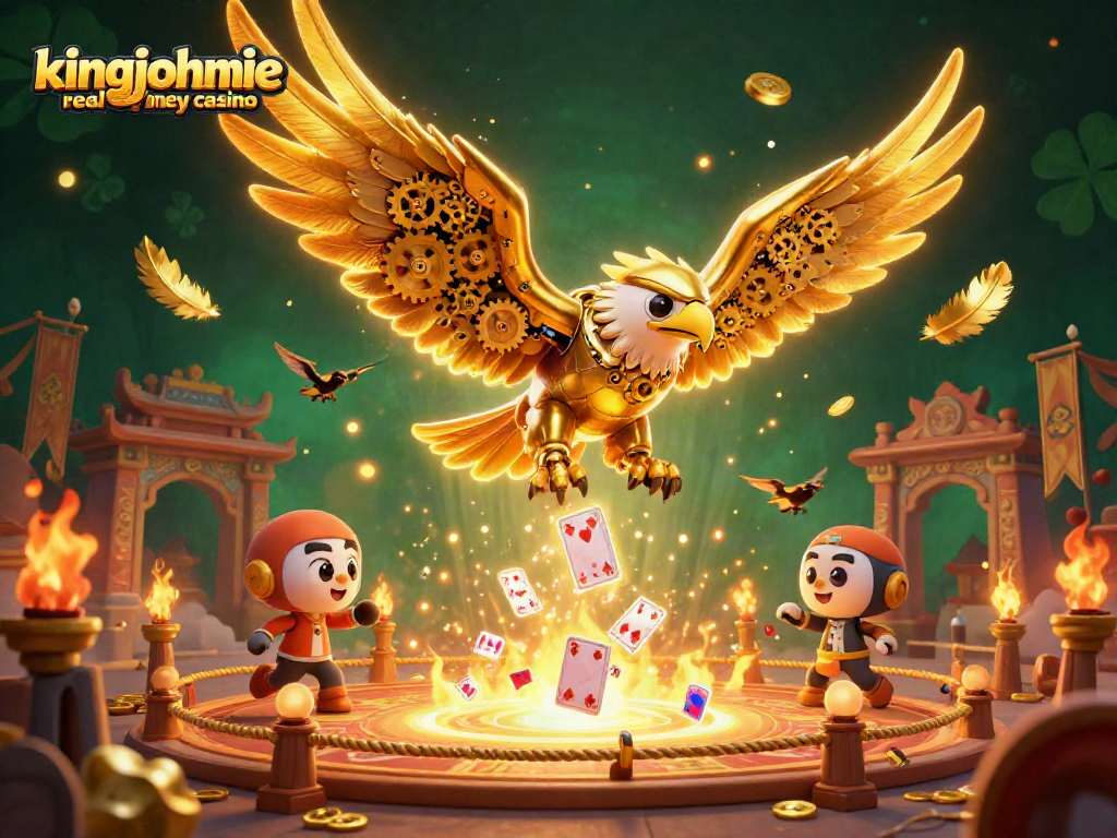 Experience thrilling action at kingjohnnie real money casino with dynamic 3D illustrations of casino elements.