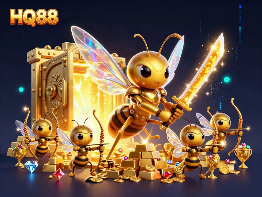 Experience thrilling gameplay at HQ88 with a dynamic 3D casino scene showing treasure and excitement.