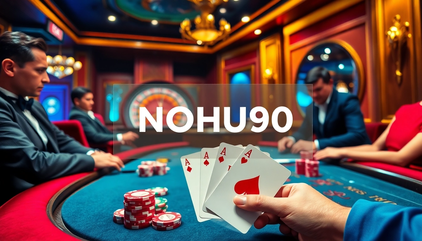 Experience the thrill of NOHU90 with intense poker gameplay at a luxury casino table.