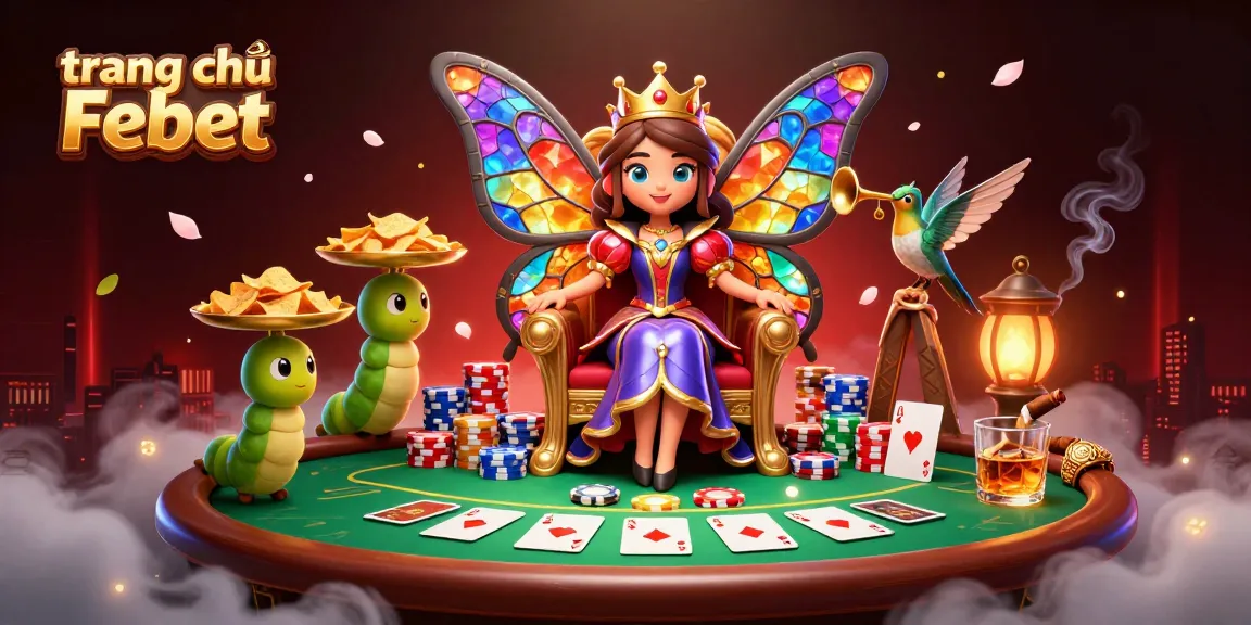 Experience the vibrant gaming realm at trang chủ Febet with casino elements and fantasy characters.