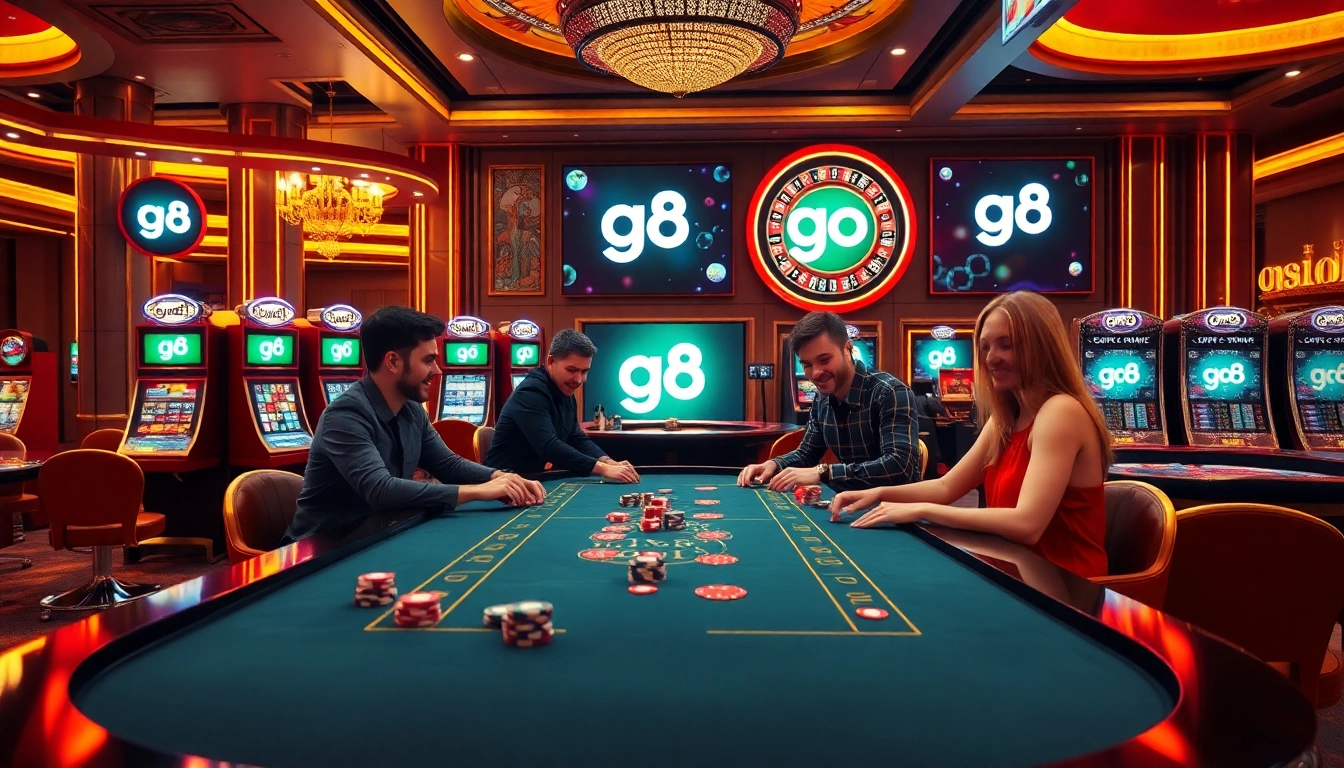 Players enjoying the excitement of go 8 casino games at a luxury gaming table.