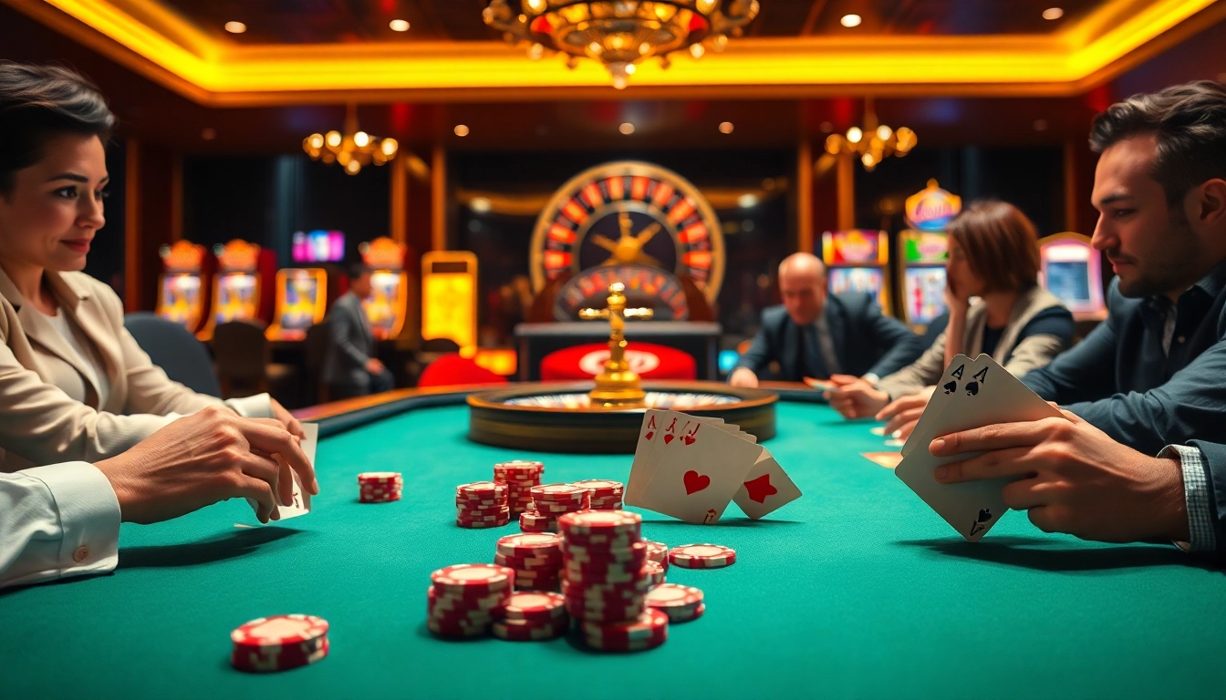 Experience high-stakes gambling at 789p with poker chips and roulette in a luxurious casino setting.