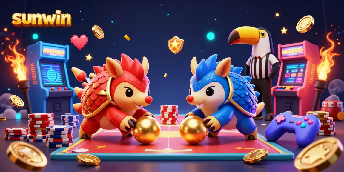 Watch sunwin pangolins roll into golden balls among vibrant casino game elements.