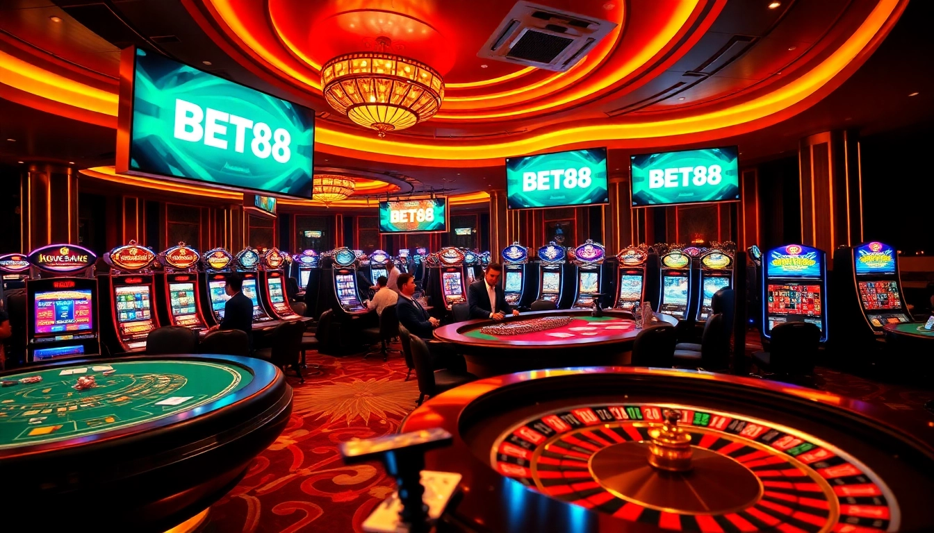 Engaging gambling experience at BET88 casino with luxurious ambience and thrilling action.