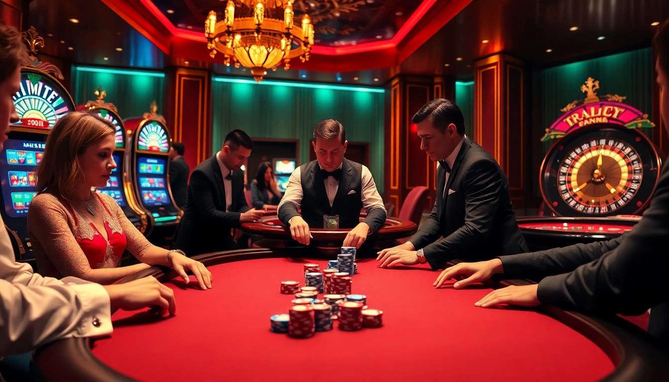 Players enjoying poker at a premium casino, with the dynamic scene reflecting the excitement of https://ax88.bid/.