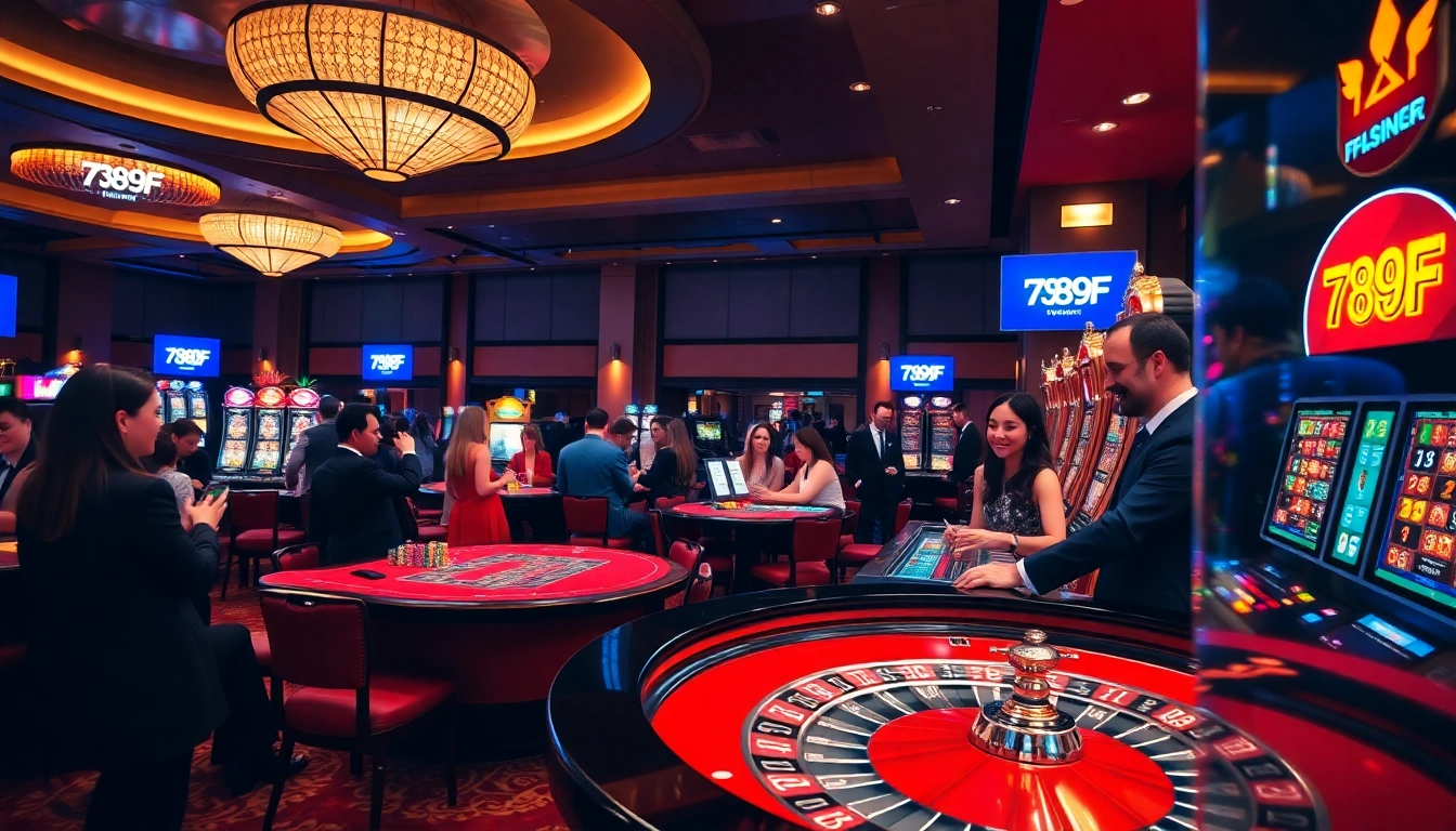 Players enjoying high-stakes games at 789F casino with vibrant atmosphere.