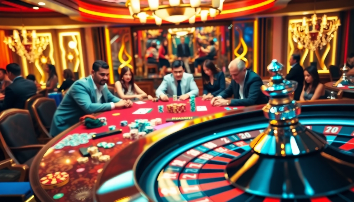 Experience the excitement of hz88 at a glamorous casino with poker tables and roulette.