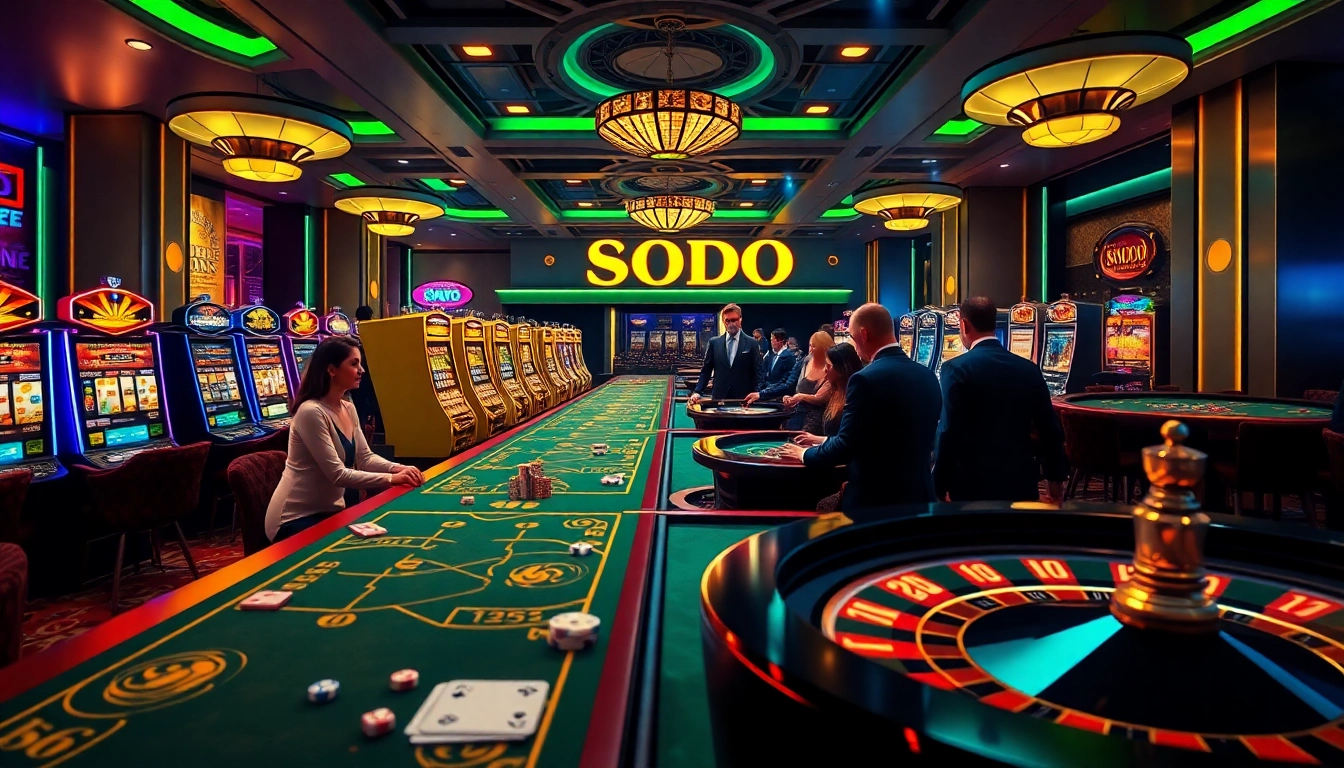 SODO Casino vibrant atmosphere with players at tables enjoying exciting games.