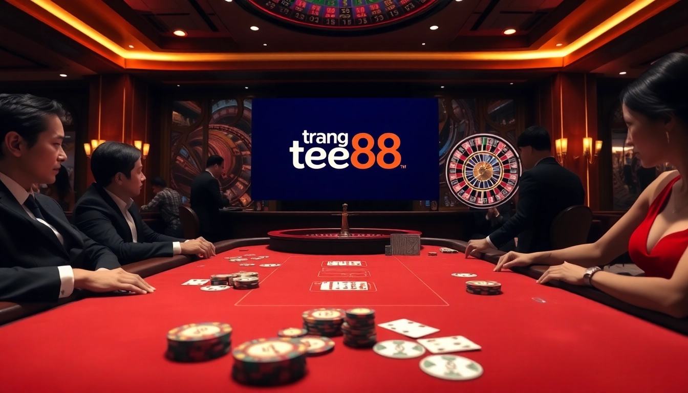 Engaging tabletop action at trang ee88 casino, showcasing vibrant poker chips and a spinning roulette wheel.