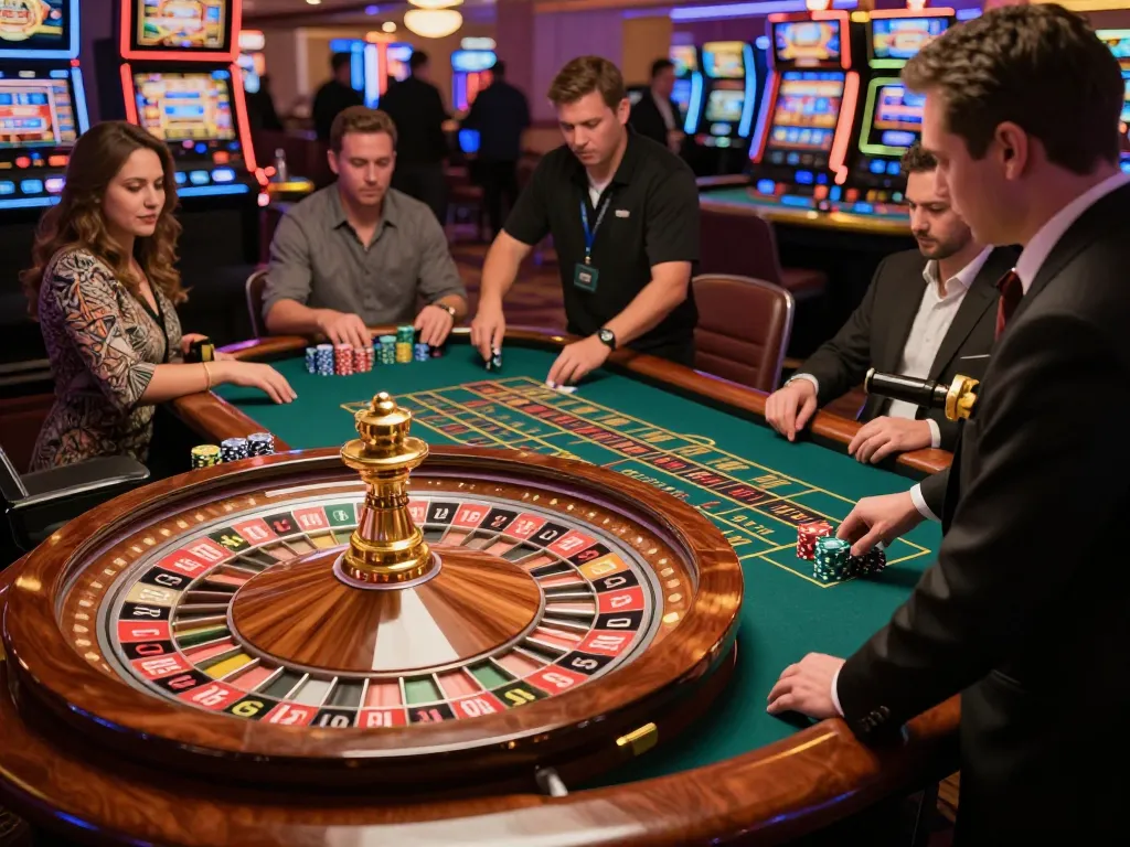 Experience the excitement of roulette at dn88, with players actively betting and a spinning wheel creating a vibrant casino atmosphere.
