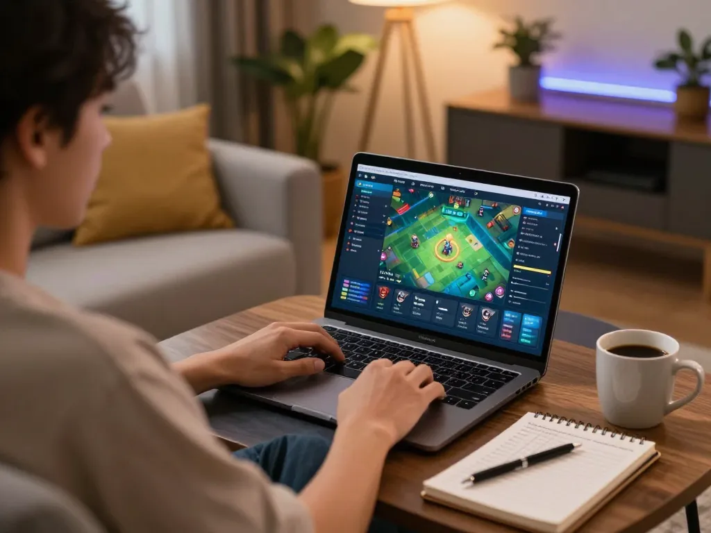 Lô Đề Uy Tín gameplay on laptop with strategic notes and cozy ambiance.