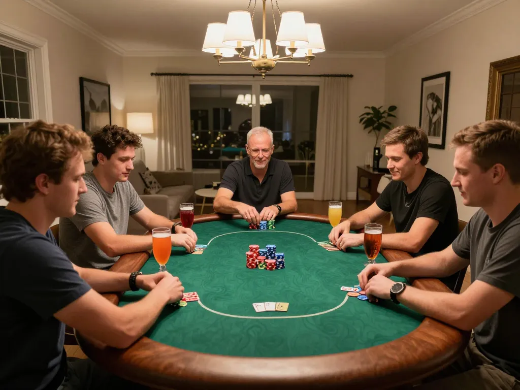 VU88 poker players strategizing during an exciting home game night.