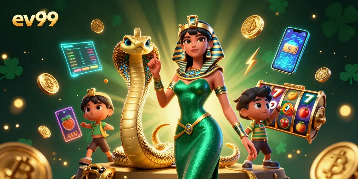 Engage in thrilling gaming with ev99 as characters explore slot machines and crypto elements.