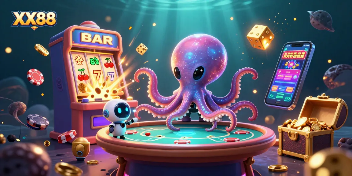 Experience thrilling gameplay with XX88's vibrant casino scene featuring an alien octopus and dynamic elements.