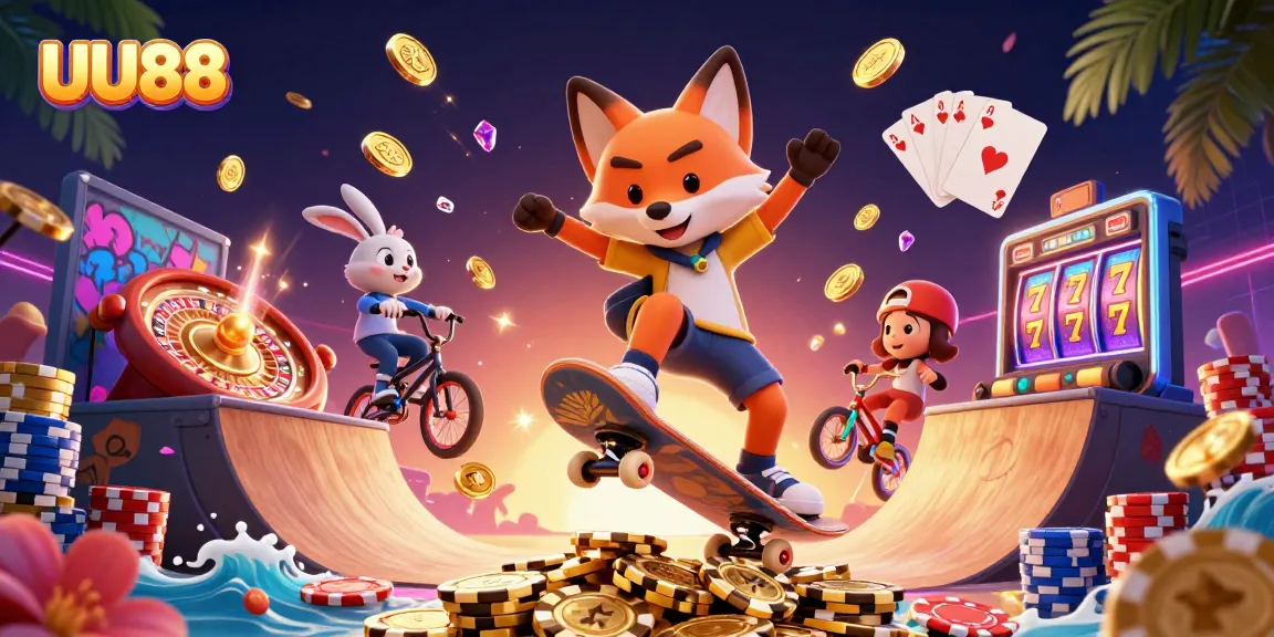 Experience thrilling gameplay at UU88, featuring vibrant casino elements and dynamic character action.