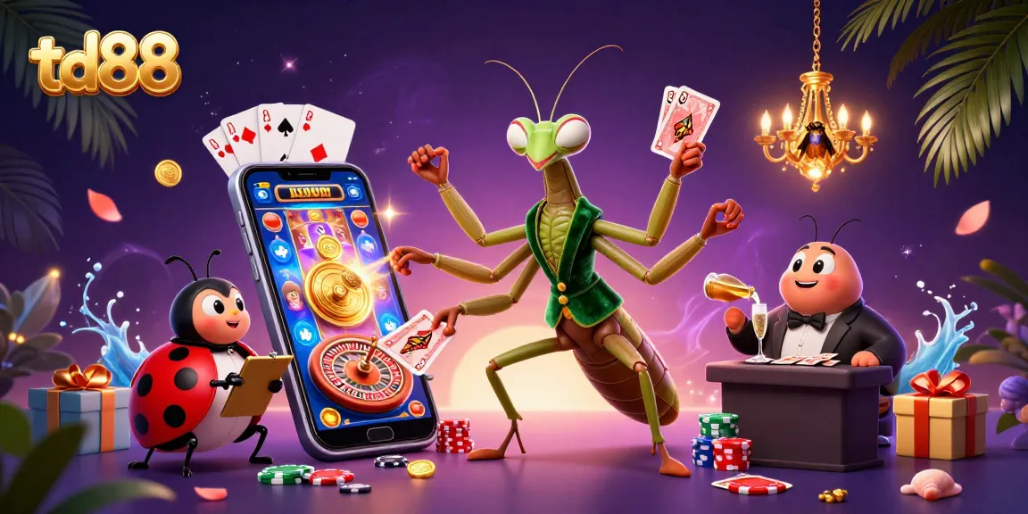 Watch td88's dynamic casino action with a mantis dealer, ladybug pit boss, and rich game elements.