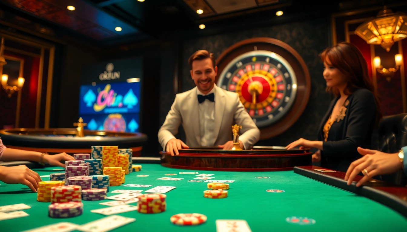 Experience the thrill of high-stakes poker at okfun's luxurious casino with vibrant gameplay.