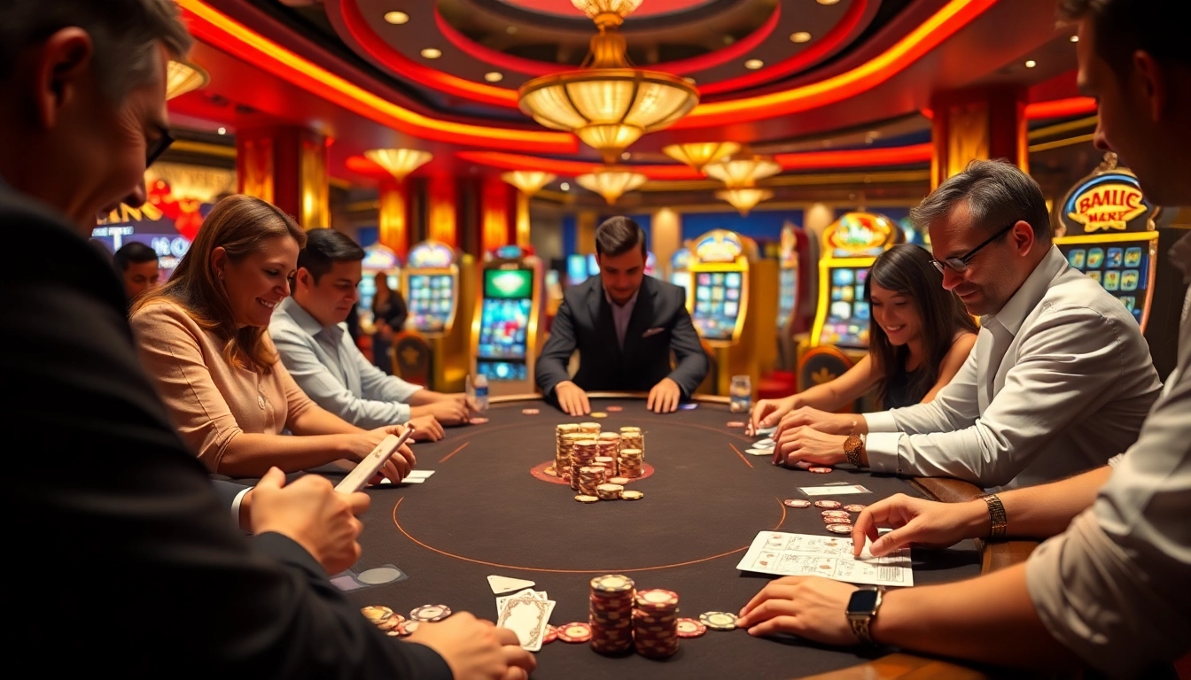 Players engaging in thrilling games at the TG88 casino table with colorful chips and cards.
