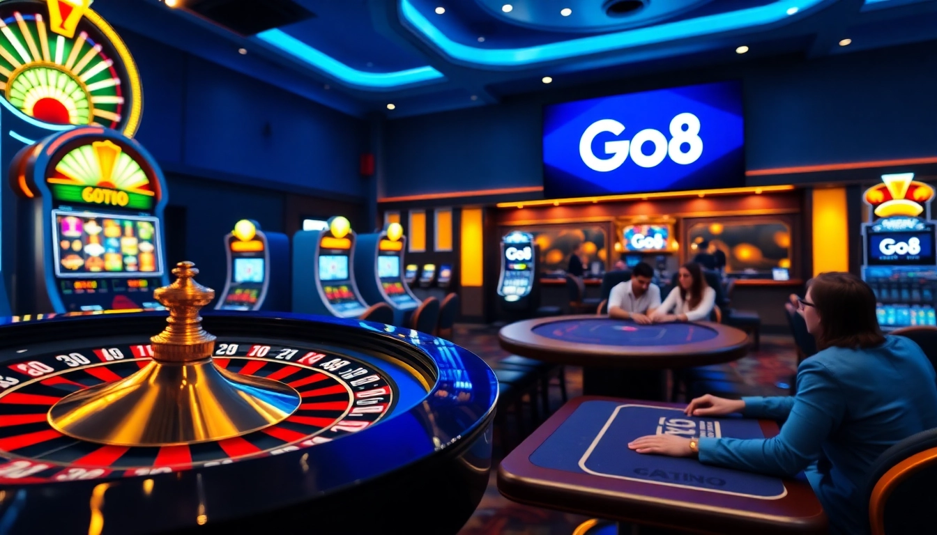 Go8 showcases an exciting online casino scene with vibrant colors and engaging players.