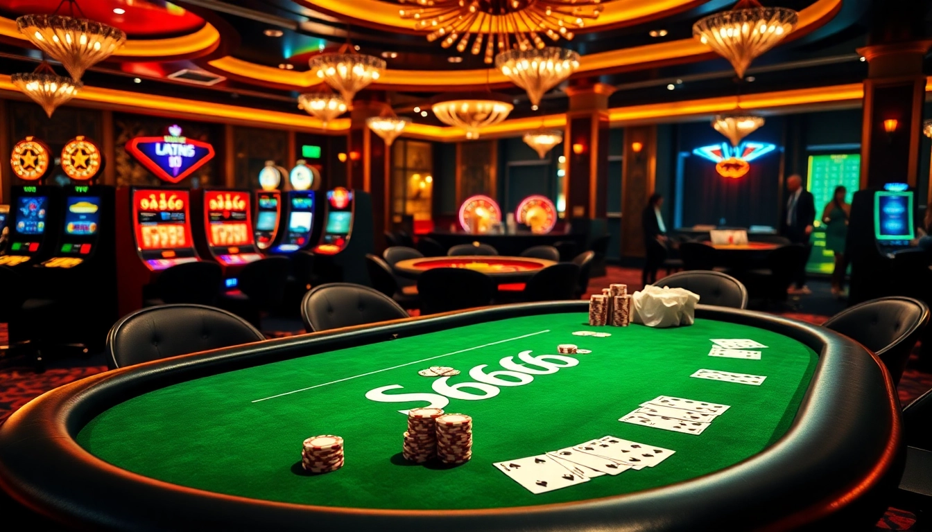 S666 poker table in a luxury casino, showcasing vibrant chips and cards.