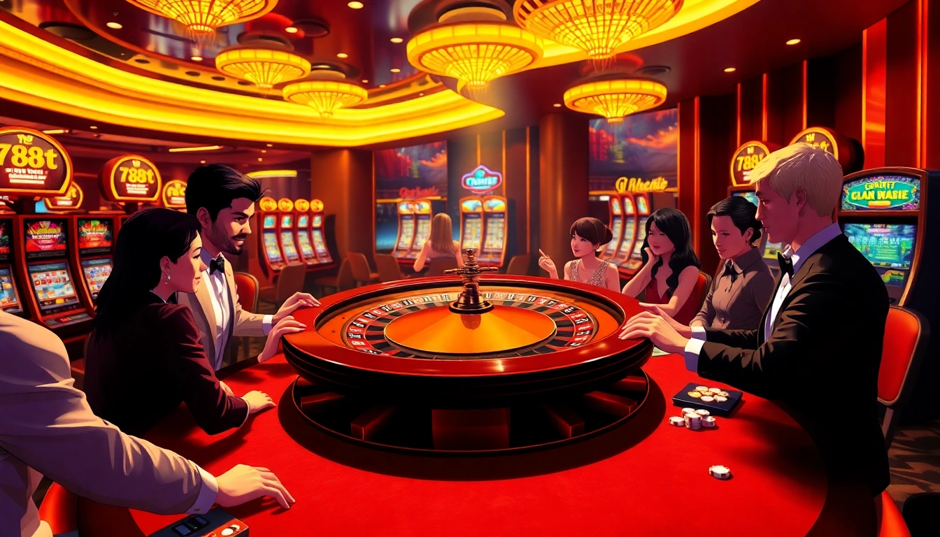 Players enjoy high-stakes gameplay at 788t casino, surrounded by excitement and professional gambling elements.
