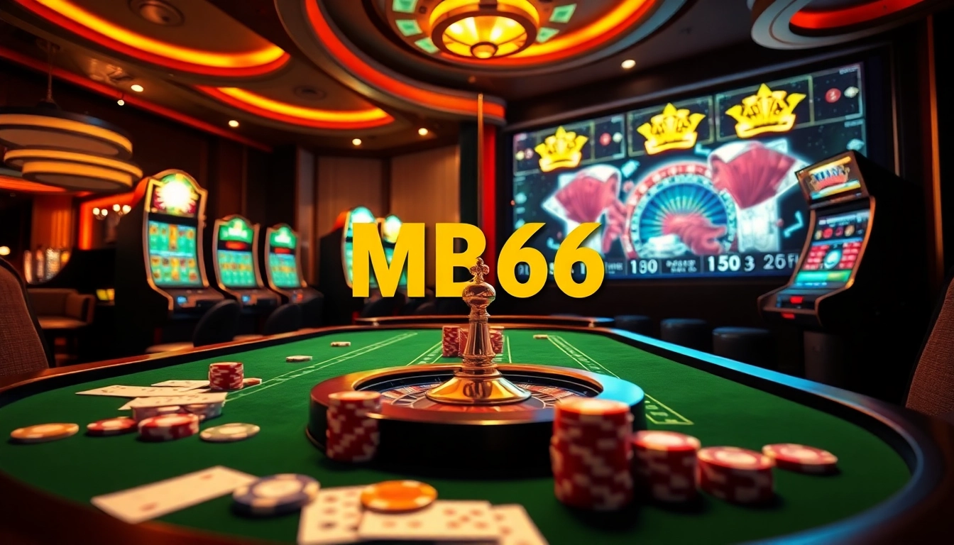 Experience the excitement of online gambling at mb66.nyc with vibrant casino tables and vivid slot machines.