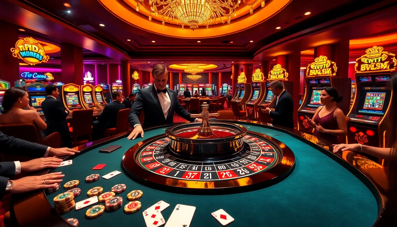 Gamblers experience excitement at the 65A casino with roulette and poker action in a luxurious setting.