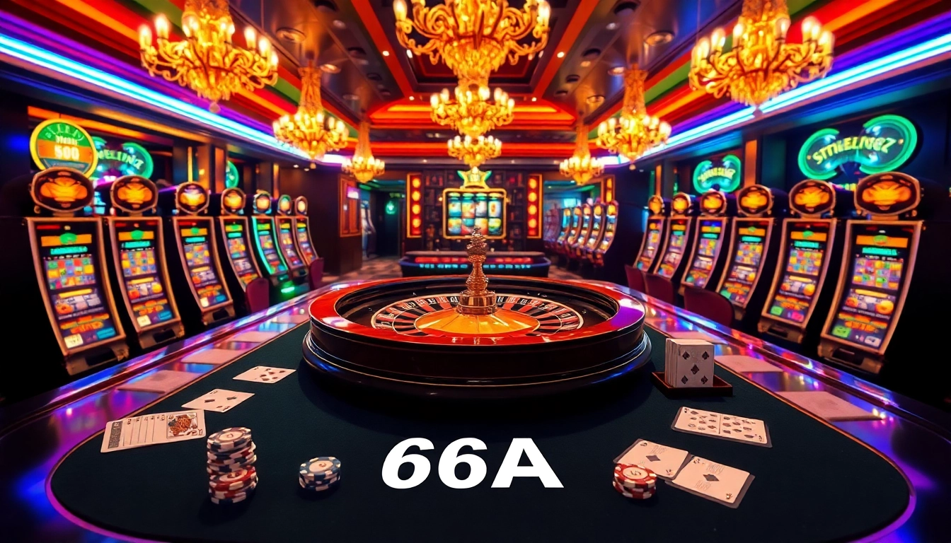 Experience the excitement of 65A at a high-stakes casino table with vibrant slots and cards.