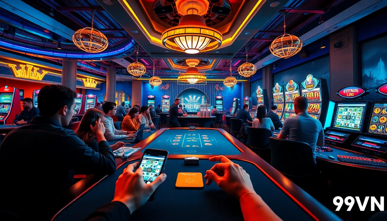 Exciting online casino experience at 69VN with diverse players enjoying games in a vibrant atmosphere.