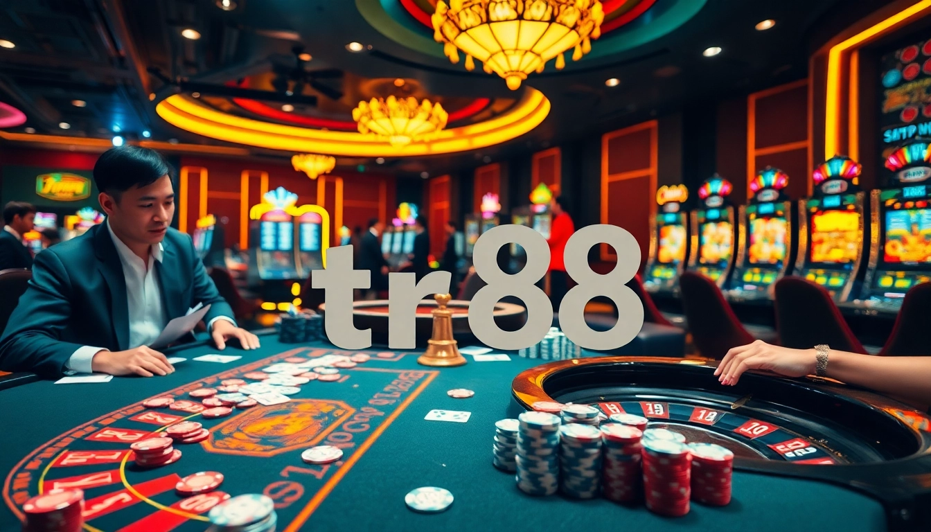 Players enjoying poker and roulette at the casino, highlighting tr88 gaming excitement.